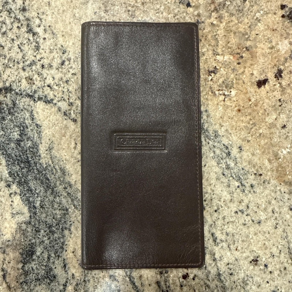 90s Christian Dior Long Wallet Cash Holder Genuine Leather Brown